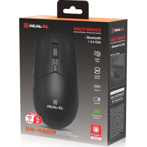 Мышка REAL-EL RM-460W Wireless/Bluetooth Black (EL123200048)