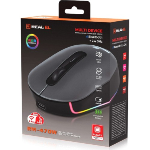 Мышка REAL-EL RM-470W Wireless/Bluetooth Dark Gray (EL123200049)