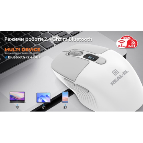 Мышка REAL-EL RM-480W Wireless/Bluetooth White (EL123200050)