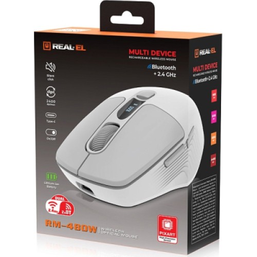 Мышка REAL-EL RM-480W Wireless/Bluetooth White (EL123200050)