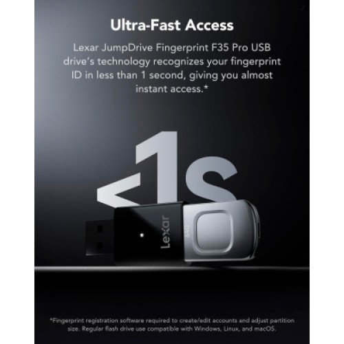 USB флеш накопитель Lexar 64GB JumpDrive Fingerprint F35 Pro USB 3.2 (LJDF35P064G-RNBNG)