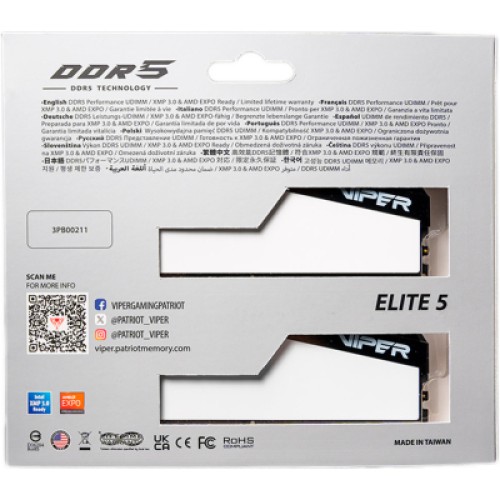 Модуль памяти для компьютера DDR5 32GB (2x16GB) 6000 MHz Viper Elite 5 Patriot (VEB532G6030KW)