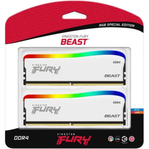 Модуль памяти для компьютера DDR4 16GB (2x8GB) 3600 MHz Beast White RGB SE Kingston Fury (ex.HyperX) (KF436C17BWAK2/16)