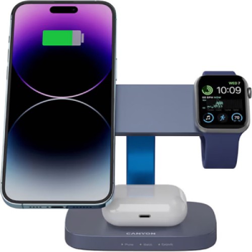 Зарядное устройство Canyon wireless charger HEXAGON WCS-310 3in1 DarkGrey/Blue (CNS-WCS310DGBL)