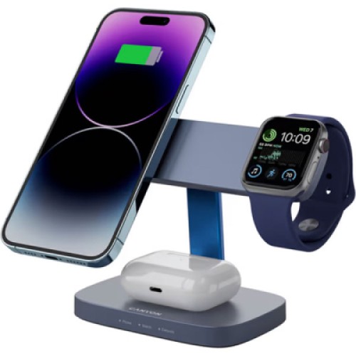 Зарядное устройство Canyon wireless charger HEXAGON WCS-310 3in1 DarkGrey/Blue (CNS-WCS310DGBL)