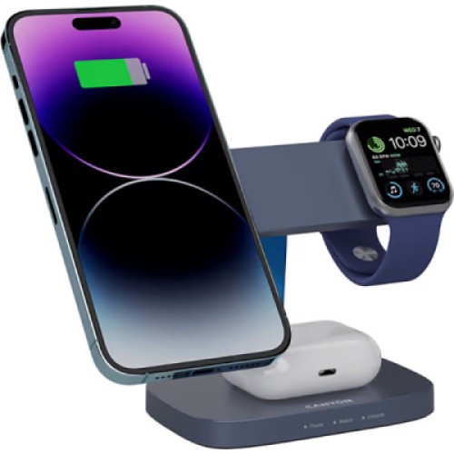 Зарядное устройство Canyon wireless charger HEXAGON WCS-310 3in1 DarkGrey/Blue (CNS-WCS310DGBL)