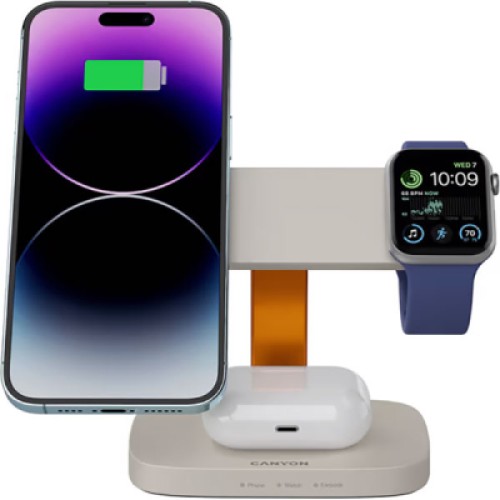 Зарядное устройство Canyon wireless charger HEXAGON WCS-310 3in1 LightGrey/Orange (CNS-WCS310LGOR)