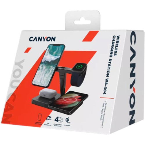 Зарядное устройство Canyon wireless charger WS-404 15W 4in1 Black (CNS-WCS404)