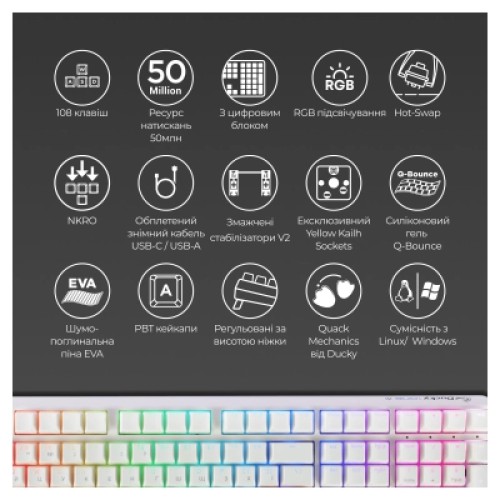 Клавиатура Ducky One 3 Cherry MX Blue RGB UA USB White (DKON2108ST-CUAPXPWWWSC1)