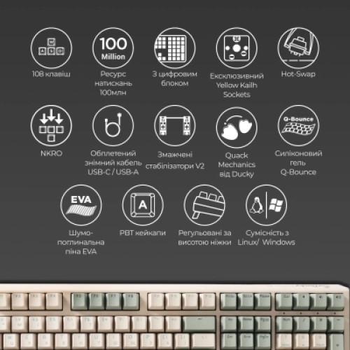 Клавиатура Ducky One 3 Cherry MX Speed Silver UA USB Cream (DKON2108-PUAPXМAEGGC1)