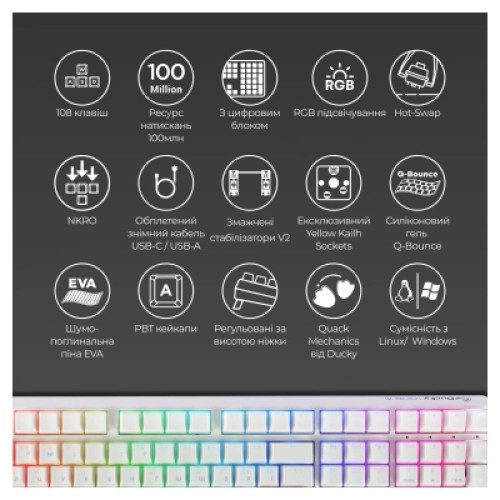 Клавиатура Ducky One 3 Cherry MX Speed Silver RGB UA USB White (DKON2108ST-PUAPXPWWWSC1)