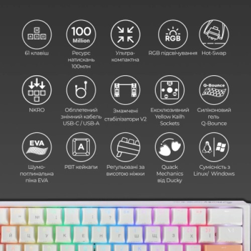 Клавиатура Ducky One 3 Mini Cherry MX Red RGB UA USB White (DKON2161ST-RUAPXPWWWSC1)