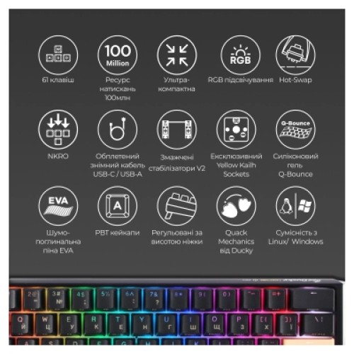 Клавиатура Ducky One 3 Mini Cherry MX Speed Silver RGB UA USB Black (DKON2161ST-PUAPXCLAWSC1)
