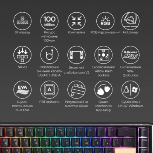 Клавиатура Ducky One 3 SF Cherry MX Brown RGB UA USB Black (DKON2167ST-BUAPXCLAWSC1)