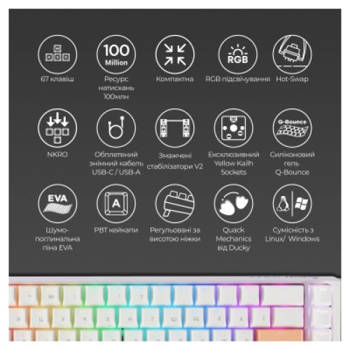 Клавиатура Ducky One 3 SF Cherry MX Brown RGB UA USB White (DKON2167ST-BUAPXPWWWSC1)
