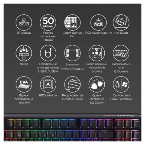 Клавиатура Ducky One 3 TKL Cherry MX Brown RGB UA USB Black (DKON2187ST-BUAPXCLAWSC1)
