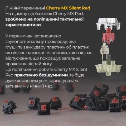 Клавиатура Ducky One 3 TKL Cherry MX Silent Red RGB UA USB Black (DKON2187ST-SUAPXCLAWSC1)
