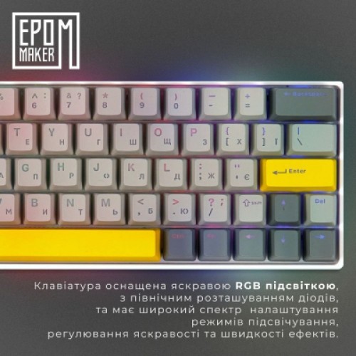 Клавиатура Epomaker EP64 60 Mulan Switch Hot-Swap RGB Wireless/Bluetooth/USB UA White (EP64-W-M)