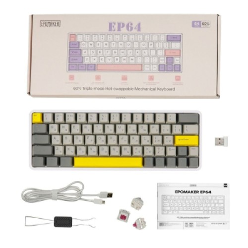 Клавиатура Epomaker EP64 60 Mulan Switch Hot-Swap RGB Wireless/Bluetooth/USB UA White (EP64-W-M)