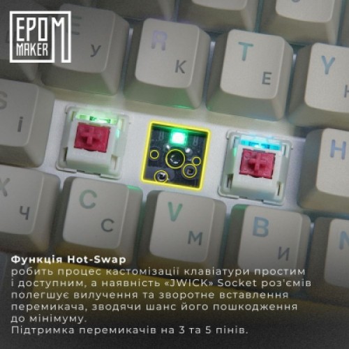 Клавиатура Epomaker EP64 60 Mulan Switch Hot-Swap RGB Wireless/Bluetooth/USB UA White (EP64-W-M)