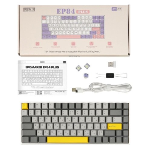 Клавиатура Epomaker EP84 Plus 75 Wisteria Linear Switch Hot-Swap RGB Wireless/Bluetooth/USB UA White (EP84-W-WL)