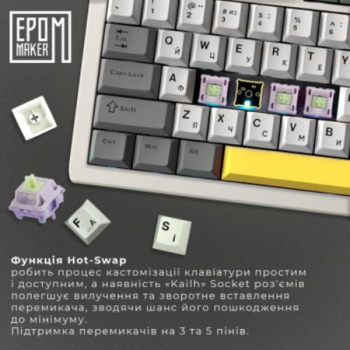 Клавиатура Epomaker Shadow-S TKL Mulan Switch Hot-Swap LCD Screen RGB Wireless/Bluetooth/USB UA White (SHS-W-M)