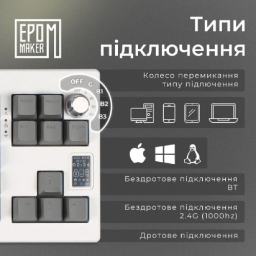 Клавиатура Epomaker Shadow-X 70 Mulan Switch Hot-Swap LCD Screen RGB Wireless/Bluetooth/USB UA White (SHX-W-M)