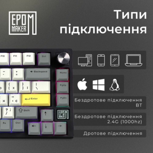 Клавиатура Epomaker TH80 SE 75 Budgerigar V2 Switch Hot-Swap RGB Wireless/Bluetooth/USB UA Black (TH80-SE-B-BV2)