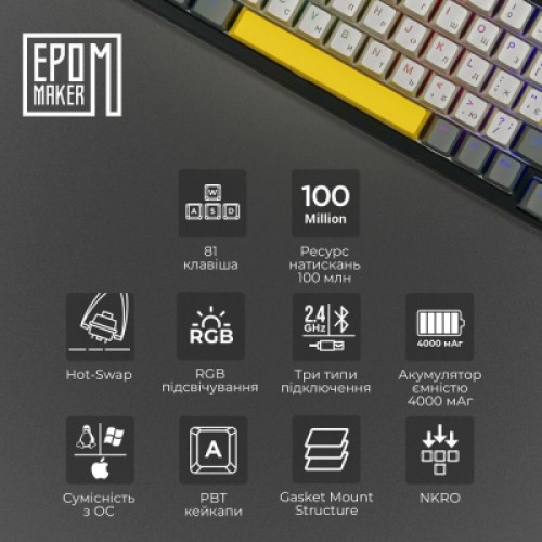 Клавиатура Epomaker TH80 SE 75 Budgerigar V2 Switch Hot-Swap RGB Wireless/Bluetooth/USB UA Black (TH80-SE-B-BV2)