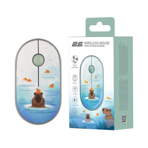Мышка 2E MF300 CAPYBARATANGERINE Silent Wireless/Bluetooth Green (2E-MF300WCAPIBARAGN)