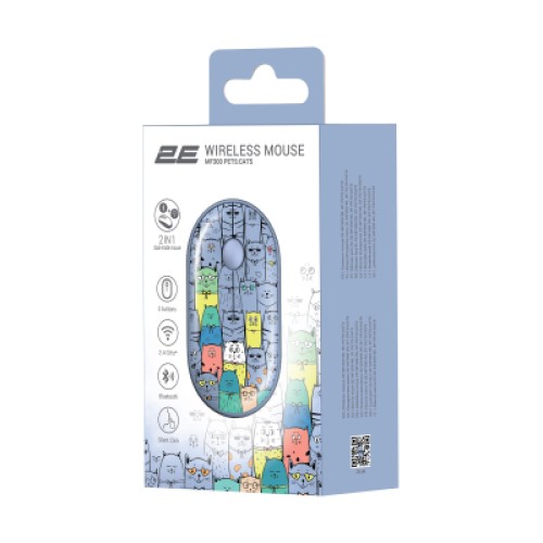 Мышка 2E MF300 PETSCATS Silent Wireless/Bluetooth Blue (2E-MF300WPETSBL)