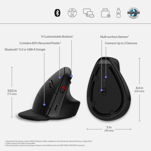 Мышка HP 920 Ergonomic Vertical Wireless/Bluetooth Black (6H1A4AA)