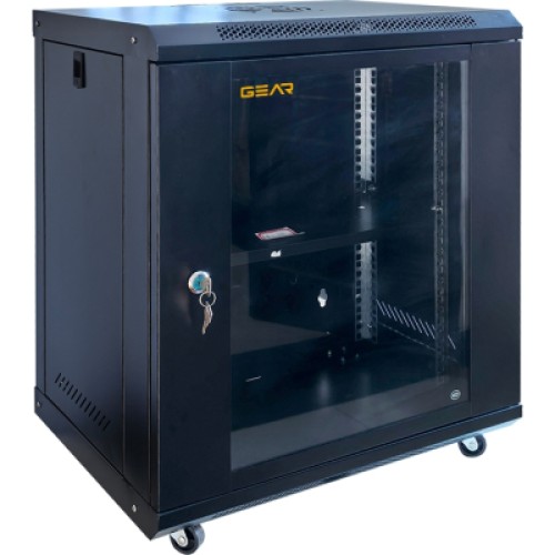 Шкаф настенный GEAR 12U 19'' 600x600x600 мм, + полка 19", black (GWMSN-12U-600-600)