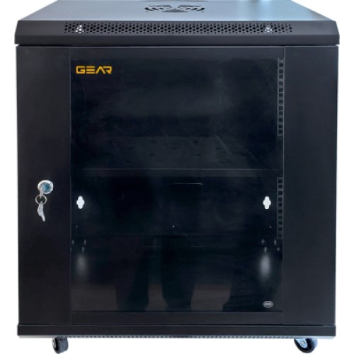 Шкаф настенный GEAR 12U 19'' 600x600x600 мм, + полка 19", black (GWMSN-12U-600-600)