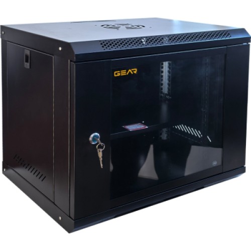 Шкаф настенный GEAR 9U 19'' 600x600x450 мм, + полка 19", black (GWMSN-9U-600-600)