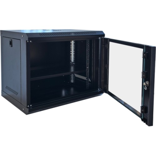 Шкаф настенный GEAR 9U 19'' 600x600x450 мм, + полка 19", black (GWMSN-9U-600-600)