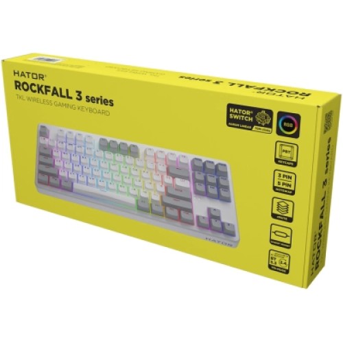 Клавиатура Hator Rockfall 3 Mecha TKL QMK/VIA Orange Wireless White (HTK851UA)