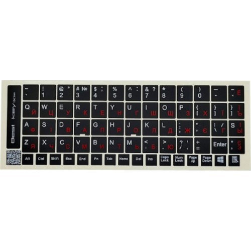 Наклейка на клавиатуру BestKey непрозрачная чорная, 68, красный (BK13RED/025)