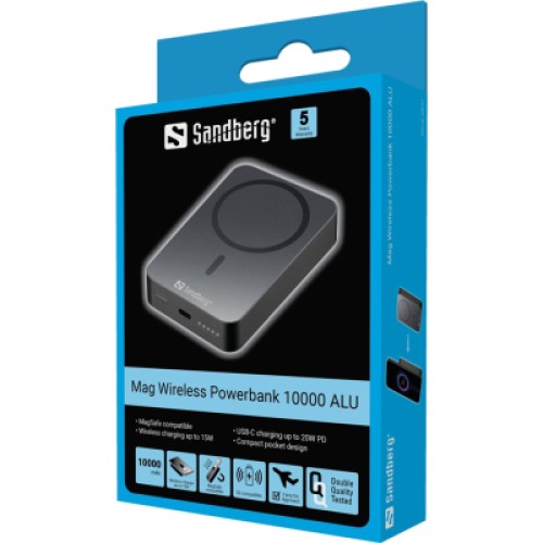 Батарея универсальная Sandberg 10000mAh 20W Magnetic Wireless Qi 15W (420-97)