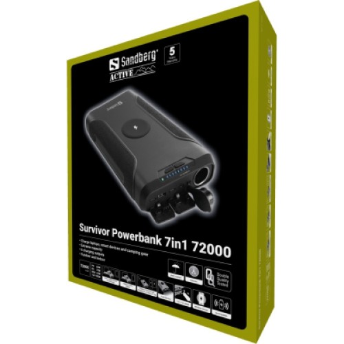 Батарея универсальная Sandberg 72000mAh, Survivor, DC/70W, PD/60W, QC3.0/18W, Cigar Lighter,Wireless (420-64)