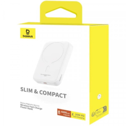 Батарея универсальная Baseus Magnetic Wireless Mini 6000mAh 20W, PD QC/3.0, white (P10059002223-00)