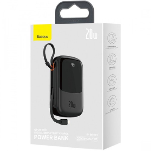 Батарея универсальная Baseus Qpow 20000mAh 20W, PD/3.0, QC/3.0, built-in lightning, black (PPQD060201)