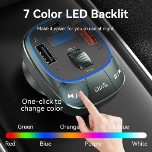 FM модулятор VENTION PD 54W 3-Port USB (C+A+A) LED/USB Flash/Bluetooth, вольтметр (FFLB0)