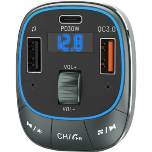 FM модулятор VENTION PD 54W 3-Port USB (C+A+A) LED/USB Flash/Bluetooth, вольтметр (FFLB0)