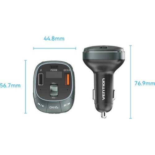 FM модулятор VENTION PD 54W 3-Port USB (C+A+A) LED/USB Flash/Bluetooth, вольтметр (FFLB0)