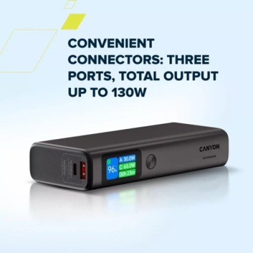 Батарея универсальная Canyon 20000mAh OnPower 230 TFT PD/130W Dark Grey (CNS-CPB230DG)