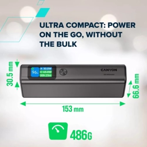 Батарея универсальная Canyon 20000mAh OnPower 230 TFT PD/130W Dark Grey (CNS-CPB230DG)