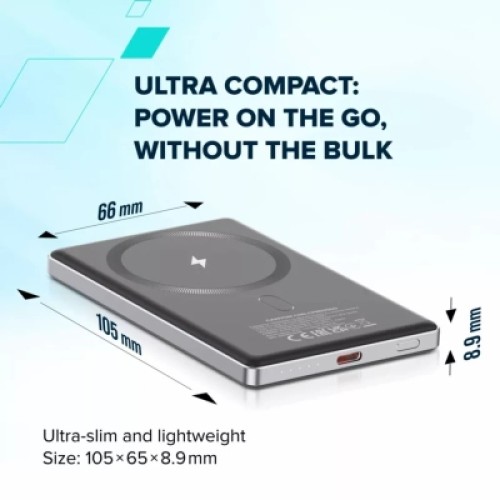 Батарея универсальная Canyon 5000mAh OnPower 505 slim Magsafe PD/20W Dark Grey (CNS-CPB505DG)