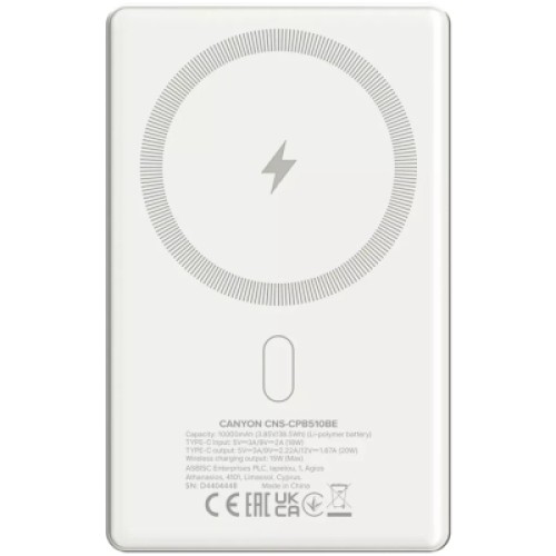 Батарея универсальная Canyon 10000mAh OnPower 510 slim Magsafe PD/20W Beige (CNS-CPB510BE)