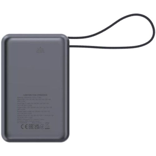 Батарея универсальная Canyon 20000mAh OnPower 600 PD/65W built-in cable Dark Grey (CNS-CPB600DG)